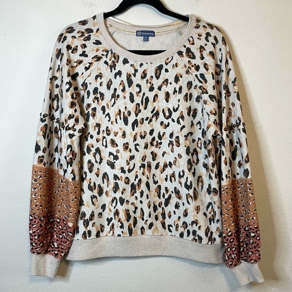 Democracy Animal Print Puff Sleeve Soft Comfy Long Sleeve Crewneck Shirt Sz MED - Picture 2 of 11